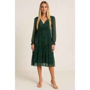 Ba&sh Lady Dress Women 2 US 6 Midi Forrest Fairy Geo Design Bohemian Green/Cream